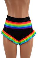 Retro Rainbow Siren Shorts with Rainbow Leg Ruffle - Coquetry Clothing