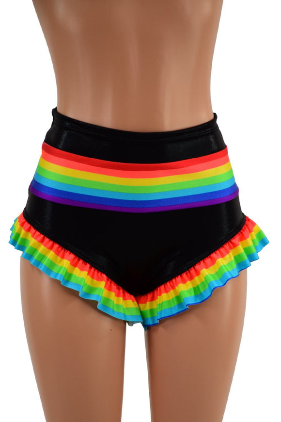 Retro Rainbow Siren Shorts with Rainbow Leg Ruffle - Coquetry Clothing