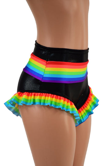 Retro Rainbow Siren Shorts with Rainbow Leg Ruffle - Coquetry Clothing