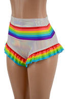 Retro Rainbow Siren Shorts with Rainbow Leg Ruffle - Coquetry Clothing
