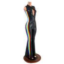 Retro Rainbow Striped Solar Flare Catsuit with Keyhole Neckline - Coquetry Clothing