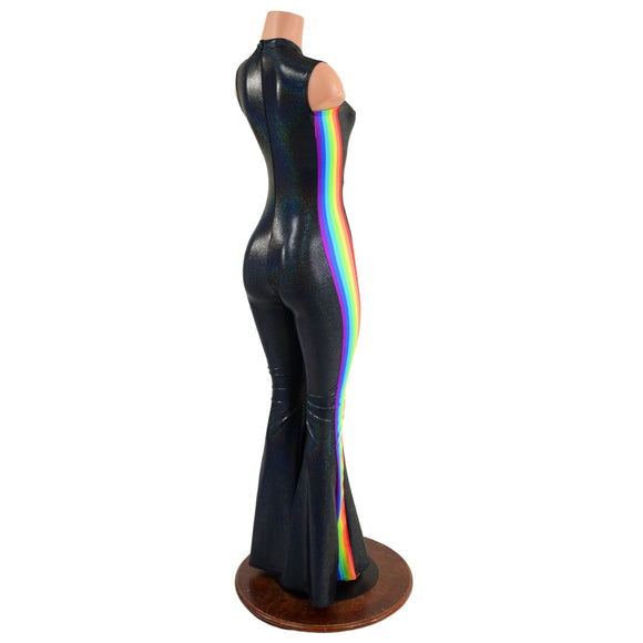 Retro Rainbow Striped Solar Flare Catsuit with Keyhole Neckline - Coquetry Clothing