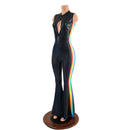 Retro Rainbow Striped Solar Flare Catsuit with Keyhole Neckline - Coquetry Clothing