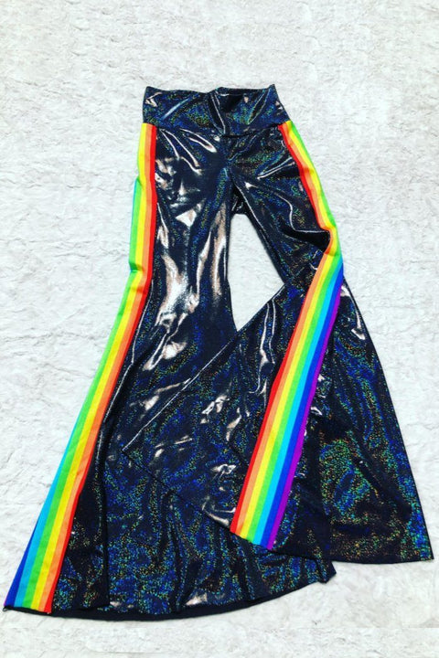 Womens Black Holographic Retro Rainbow Solar Flares - Coquetry Clothing