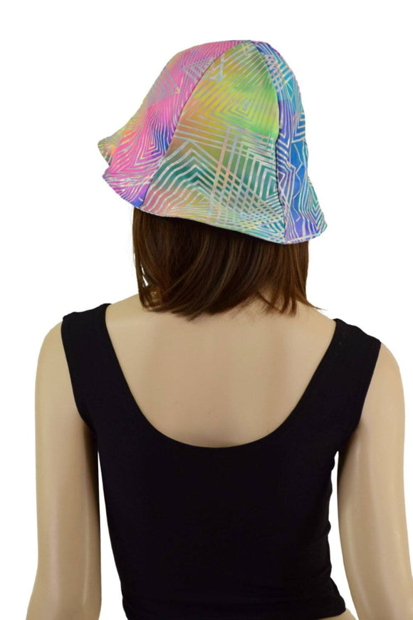 Reversible Bucket Hat in Spectrum & Silver On White Shattered Glass - Coquetry Clothing