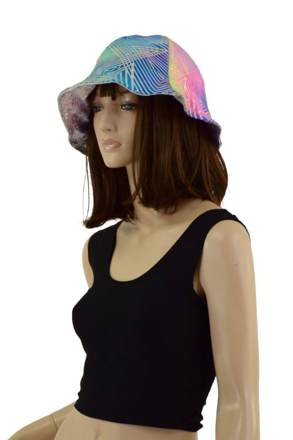Reversible Bucket Hat in Spectrum & Silver On White Shattered Glass - Coquetry Clothing