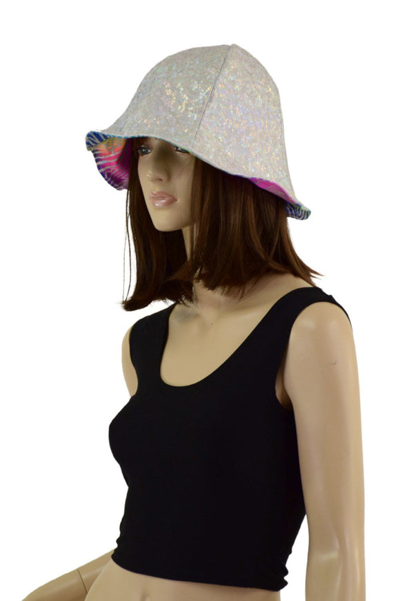 Reversible Bucket Hat in Spectrum & Silver On White Shattered Glass - Coquetry Clothing