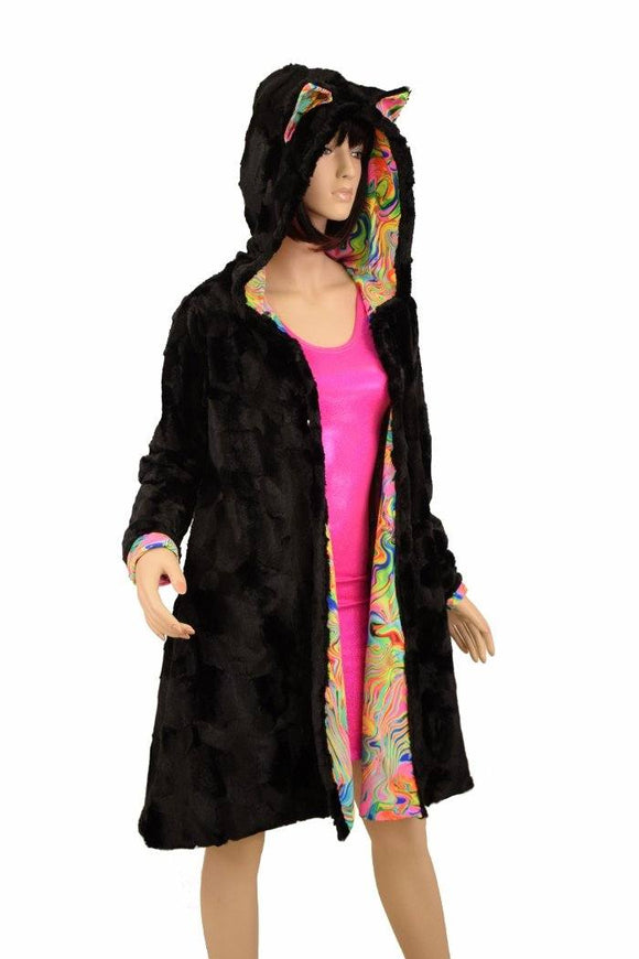 Reversible Minky A Line Coat with Kitty Ears - Coquetry Clothing