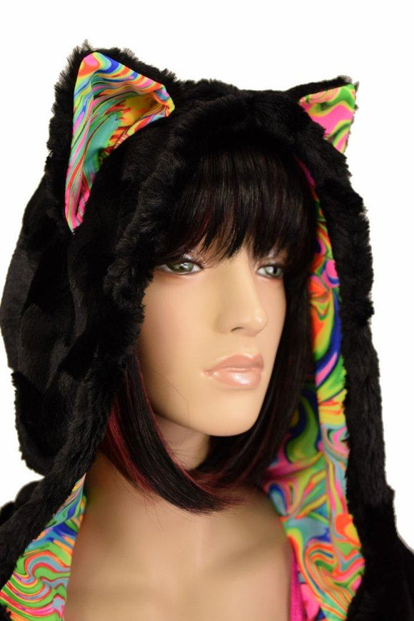 Reversible Minky A Line Coat with Kitty Ears - Coquetry Clothing