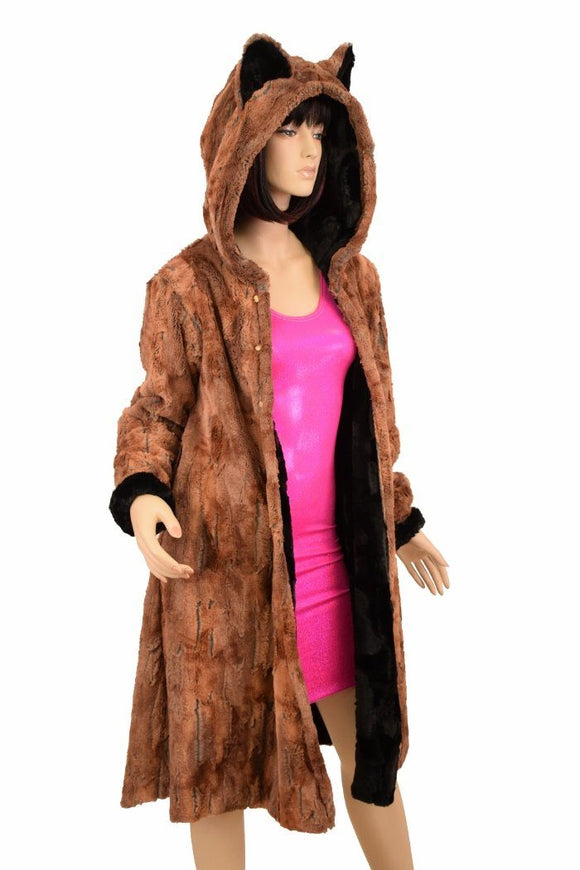 Reversible Minky A Line Coat with Kitty Ears - Coquetry Clothing