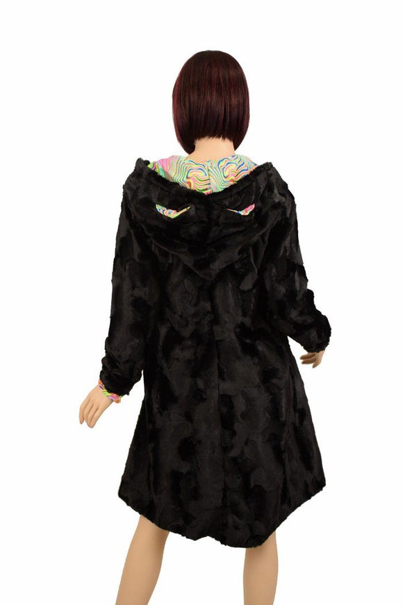 Reversible Minky A Line Coat with Kitty Ears - Coquetry Clothing