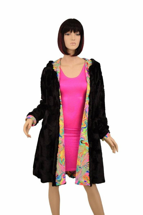 Reversible Minky A Line Coat with Kitty Ears - Coquetry Clothing