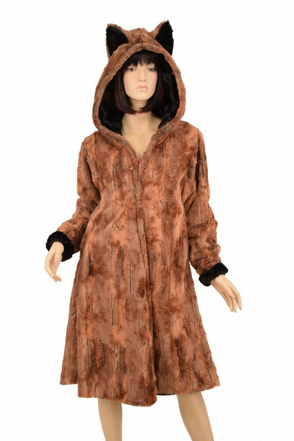 Reversible Minky A Line Coat with Kitty Ears - Coquetry Clothing