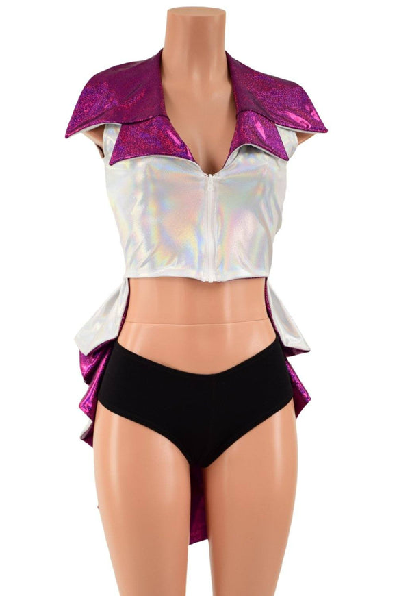 Reversible Tuxedo Tail Sleeveless Zipper Front Crop Jacket - Coquetry Clothing