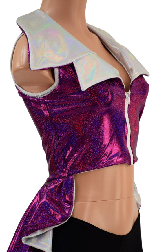 Reversible Tuxedo Tail Sleeveless Zipper Front Crop Jacket - Coquetry Clothing