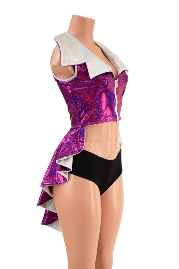 Reversible Tuxedo Tail Sleeveless Zipper Front Crop Jacket - Coquetry Clothing