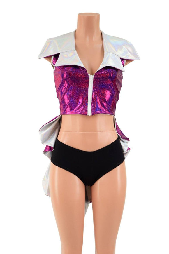 Reversible Tuxedo Tail Sleeveless Zipper Front Crop Jacket - Coquetry Clothing