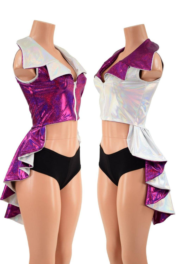 Reversible Tuxedo Tail Sleeveless Zipper Front Crop Jacket - Coquetry Clothing