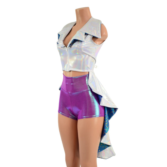 Reversible Tuxedo Tail Sleeveless Zipper Front Crop Jacket - Coquetry Clothing