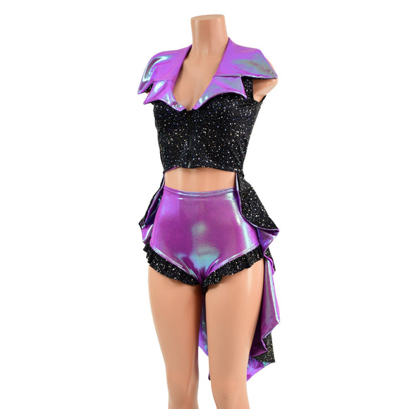 Reversible Tuxedo Tail Sleeveless Zipper Front Crop Jacket (Shorts sold separately) - Coquetry Clothing