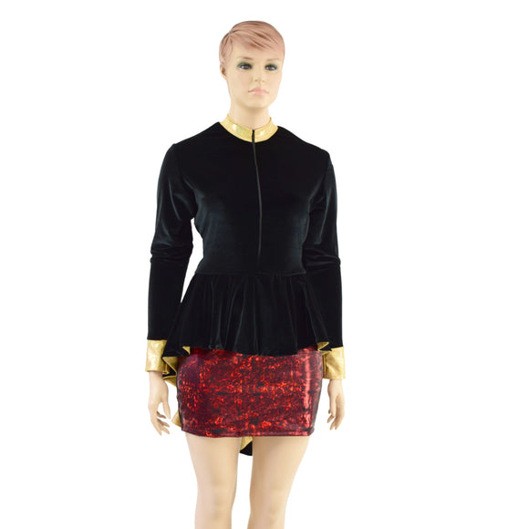 Ringmaster Mini Dress with Stella Collar, Cuffs and Tuxedo Peplum - Coquetry Clothing