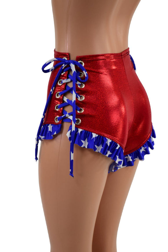 Ruffle Leg Lace Up Siren Shorts - Coquetry Clothing