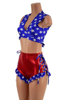 Ruffle Leg Lace Up Siren Shorts and Wrap And Tie Top Set - Coquetry Clothing