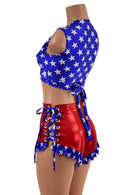 Ruffle Leg Lace Up Siren Shorts and Wrap And Tie Top Set - Coquetry Clothing