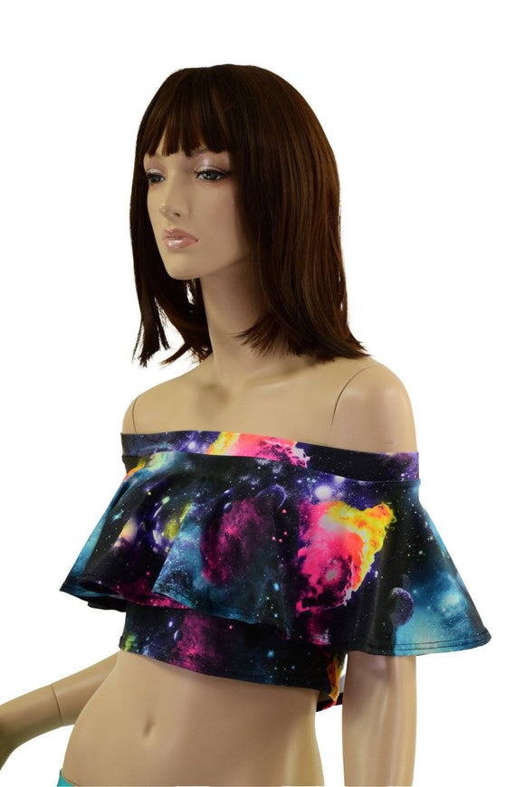 Ruffled Off Shoulder Crop in Galaxy - Coquetry Clothing