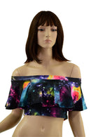 Ruffled Off Shoulder Crop in Galaxy - Coquetry Clothing