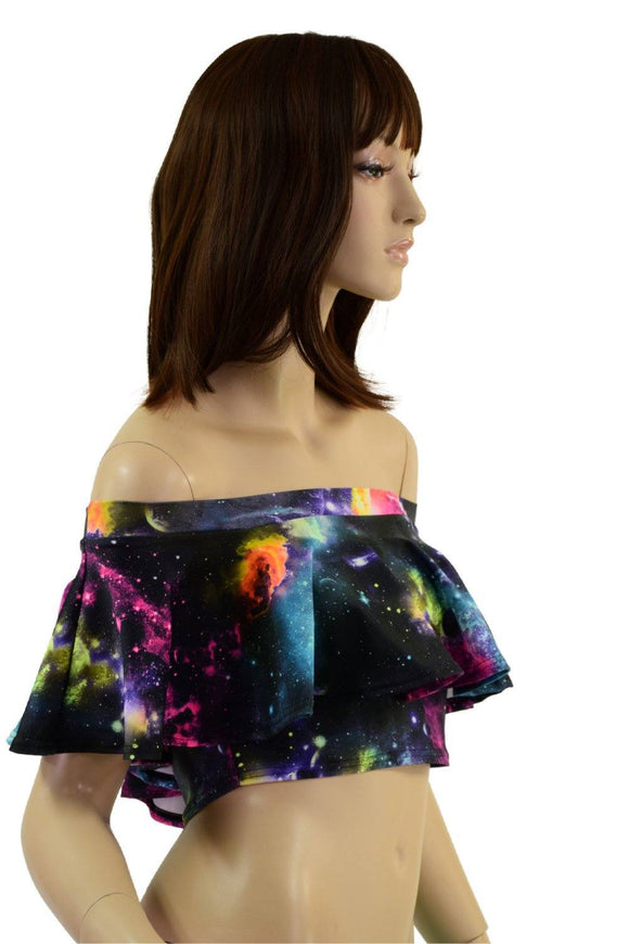 Ruffled Off Shoulder Crop in Galaxy - Coquetry Clothing