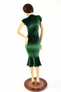 Green Velvet Ruffled Wiggle Dress - 3