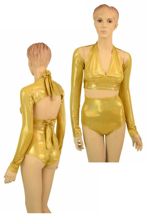 3PC Gold Sparkly Jewel Dance Set - Coquetry Clothing