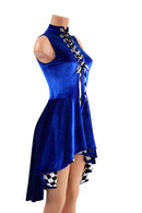 Sapphire Blue Velvet Peplum Top with Laceup - Coquetry Clothing