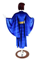 Sapphire Velvet and Gold Holographic Fan Sleeve Gown - Coquetry Clothing