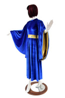 Sapphire Velvet and Gold Holographic Fan Sleeve Gown - Coquetry Clothing