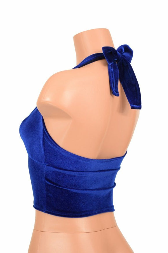 Sapphire Velvet Darted Tie Back "Midi" Halter - Coquetry Clothing