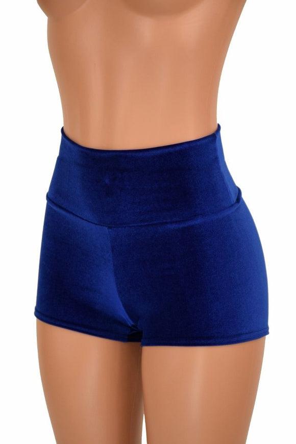 Sapphire Velvet High Waist Shorts - Coquetry Clothing