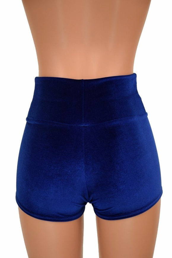 Sapphire Velvet High Waist Shorts - Coquetry Clothing