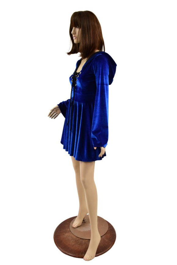 Sapphire Velvet Lace Up Skater Dress - Coquetry Clothing