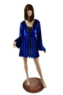 Sapphire Velvet Lace Up Skater Dress - Coquetry Clothing