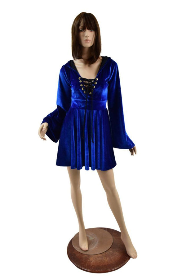 Sapphire Velvet Lace Up Skater Dress - 2