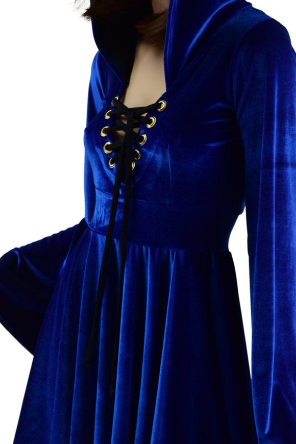 Sapphire Velvet Lace Up Skater Dress - Coquetry Clothing