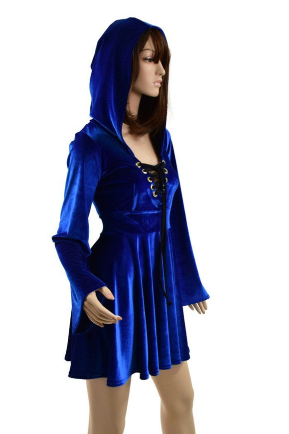 Sapphire Velvet Lace Up Skater Dress - Coquetry Clothing