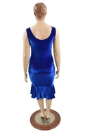 Sapphire Velvet Tank Style Ruffled Wiggle Dress - Coquetry Clothing