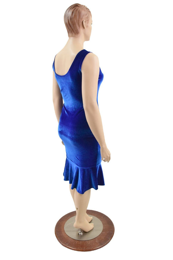 Sapphire Velvet Tank Style Ruffled Wiggle Dress - Coquetry Clothing