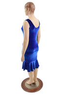 Sapphire Velvet Tank Style Ruffled Wiggle Dress - Coquetry Clothing