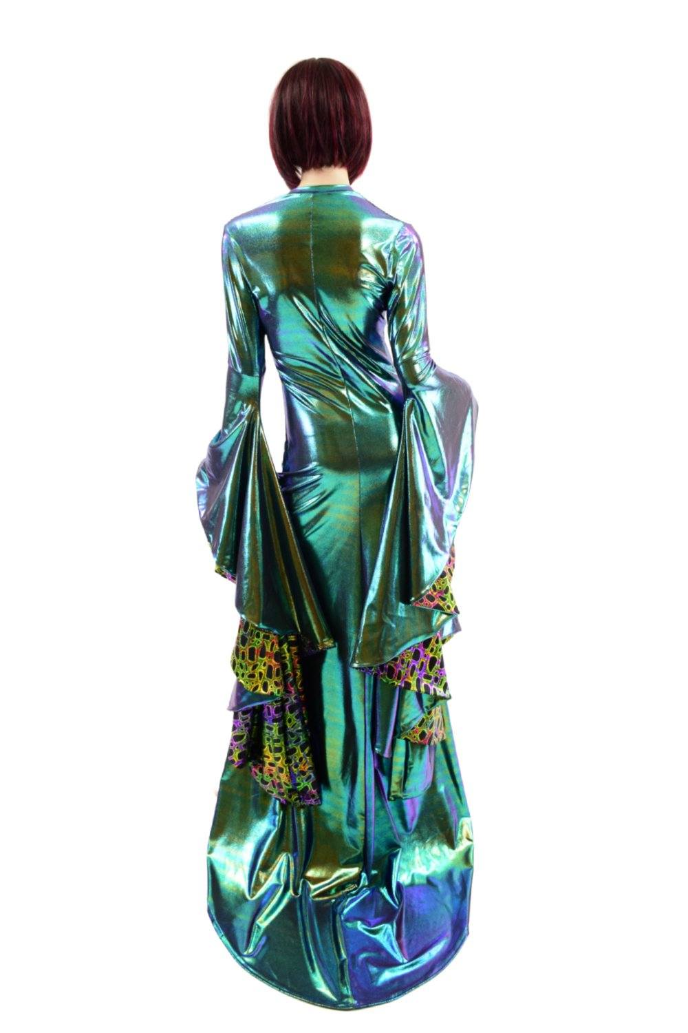 Scarab Holographic Long Slit Gown with Sorceress Sleeves - Coquetry Clothing 2XL Scarab Holographic Long Slit Gown with Sorceress Sleeves - Coquetry Clothing 2XL