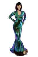 Scarab Holographic Puddle Train Gown - Coquetry Clothing