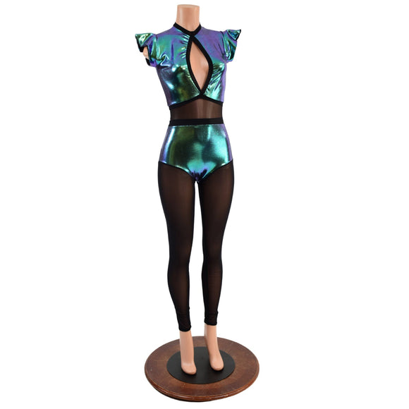 Scarab Keyhole & Mesh Catsuit with Mesh Legs - Coquetry Clothing